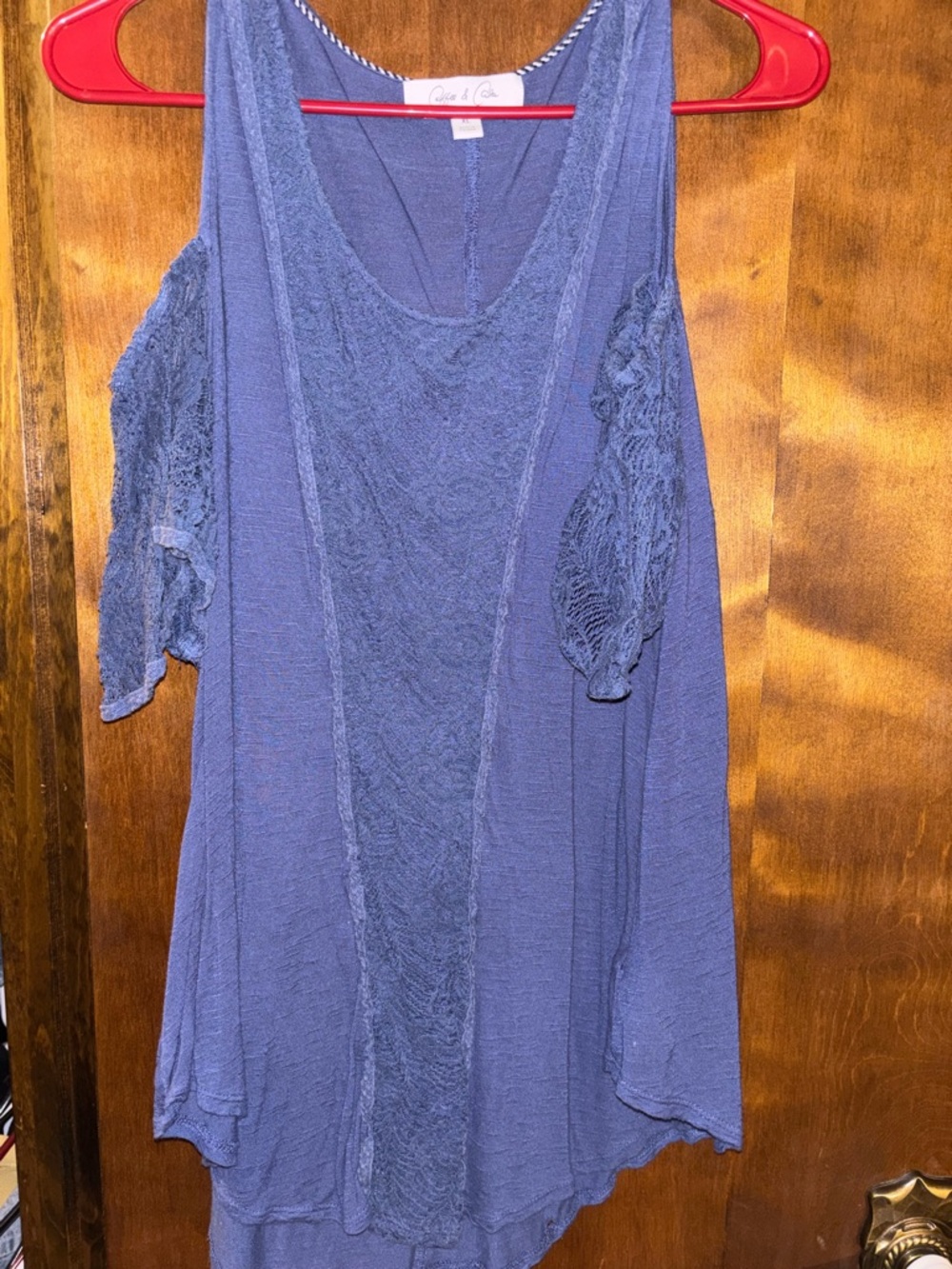 Cato Ladies' Blue Lace Inset Cold-Shoulder Blouse
